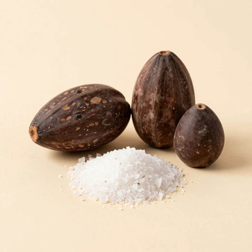 A salt and cacao set on a light background