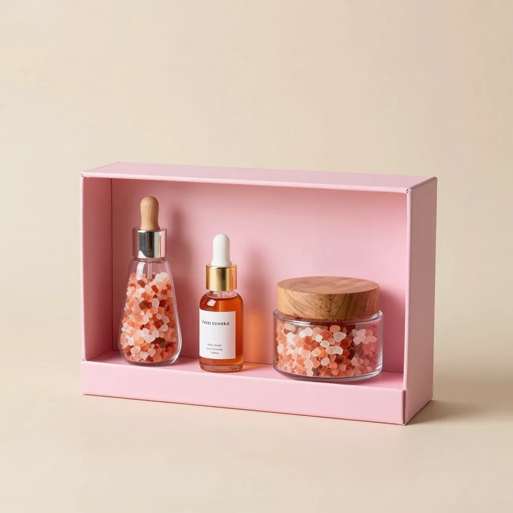 A pink salt gift set on a light background